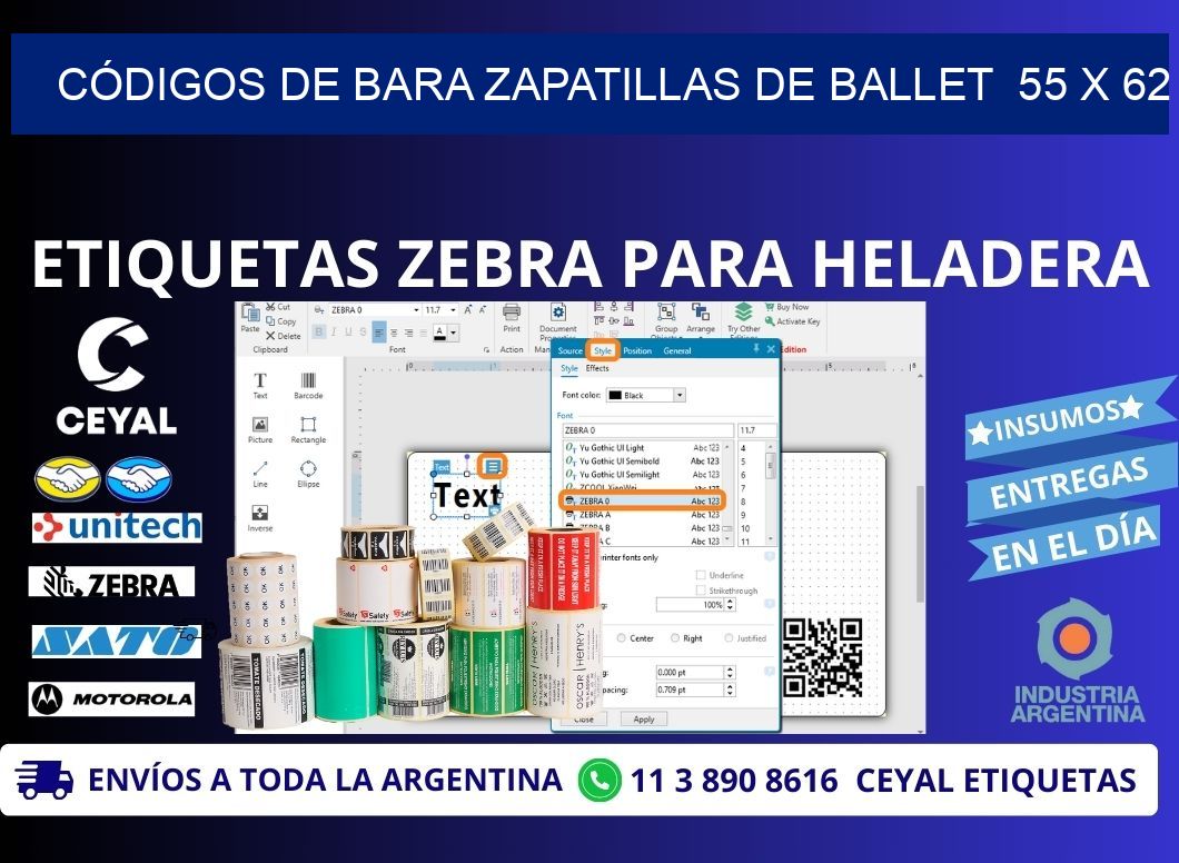 CÓDIGOS DE BARA ZAPATILLAS DE BALLET  55 x 62