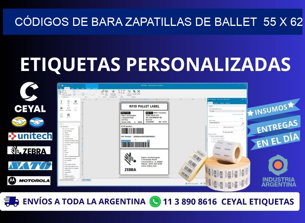 CÓDIGOS DE BARA ZAPATILLAS DE BALLET  55 x 62