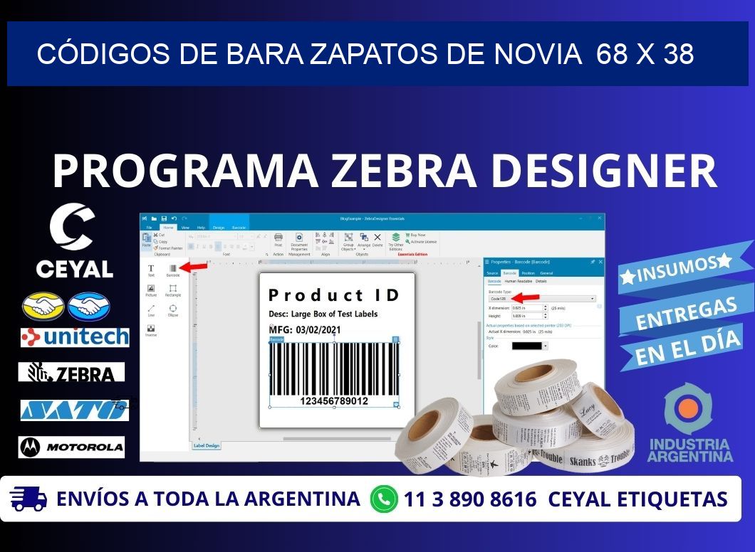 CÓDIGOS DE BARA ZAPATOS DE NOVIA  68 x 38