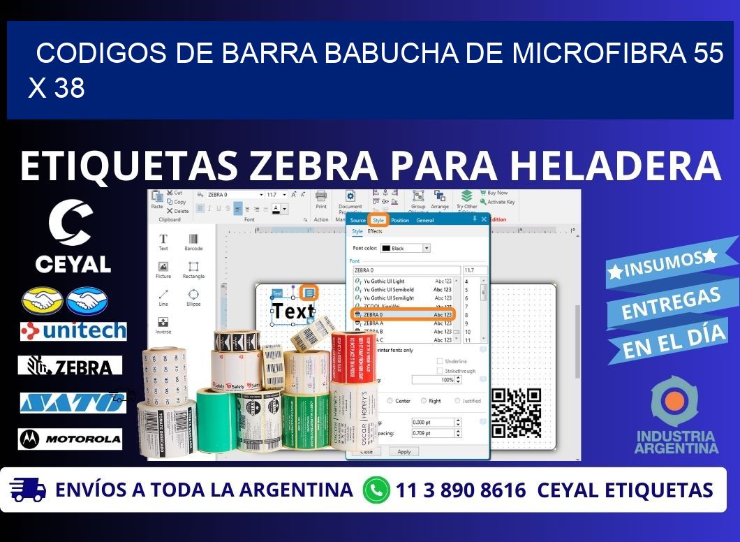 CODIGOS DE BARRA BABUCHA DE MICROFIBRA 55 x 38
