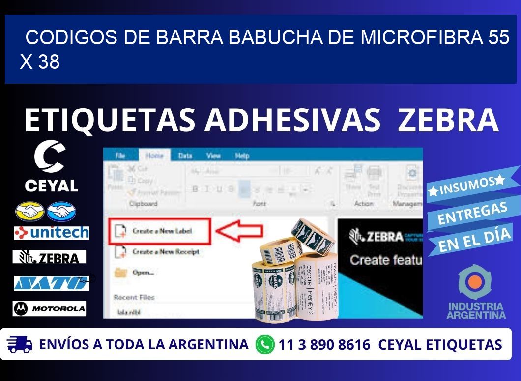 CODIGOS DE BARRA BABUCHA DE MICROFIBRA 55 x 38