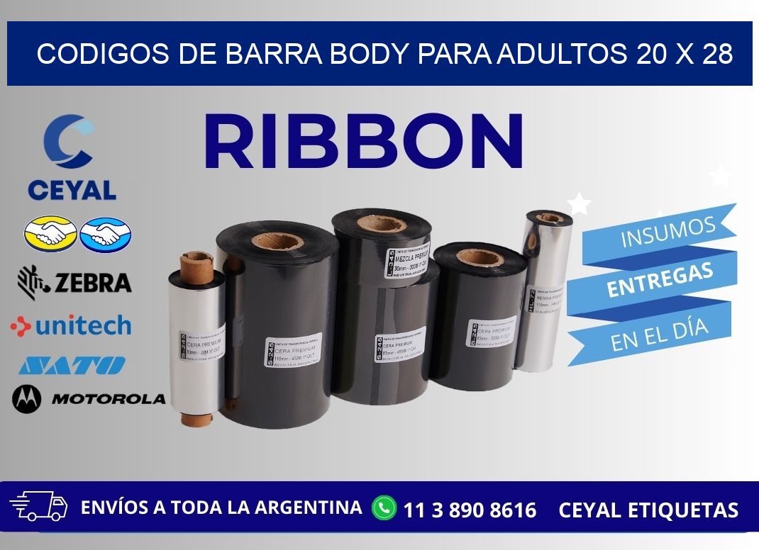 CODIGOS DE BARRA BODY PARA ADULTOS 20 x 28
