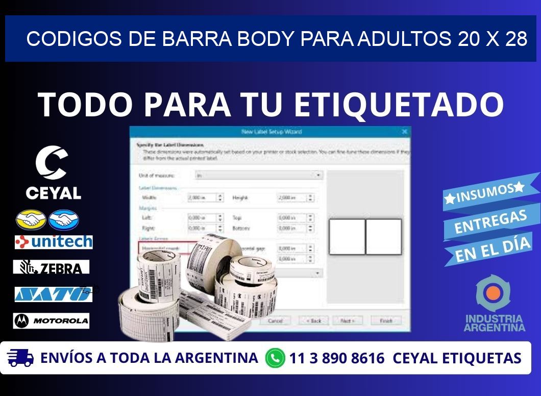 CODIGOS DE BARRA BODY PARA ADULTOS 20 x 28