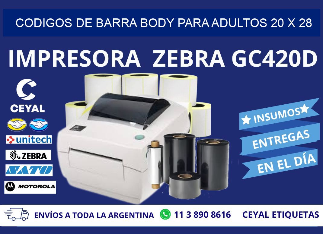 CODIGOS DE BARRA BODY PARA ADULTOS 20 x 28