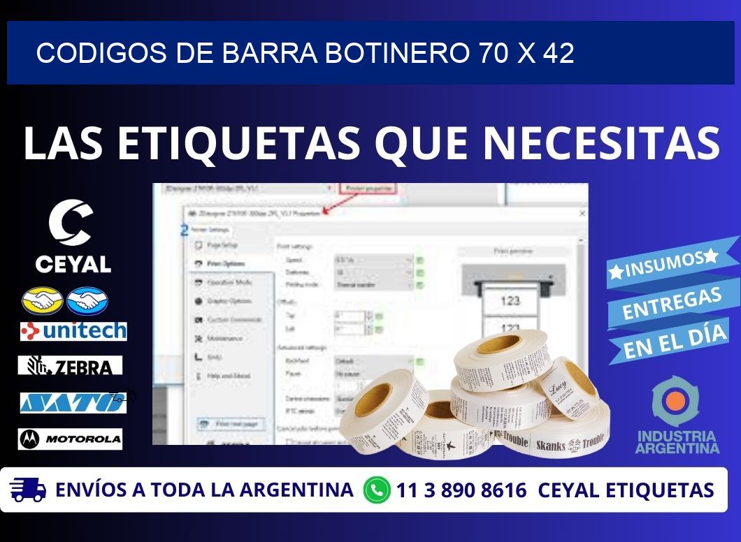 CODIGOS DE BARRA BOTINERO 70 x 42