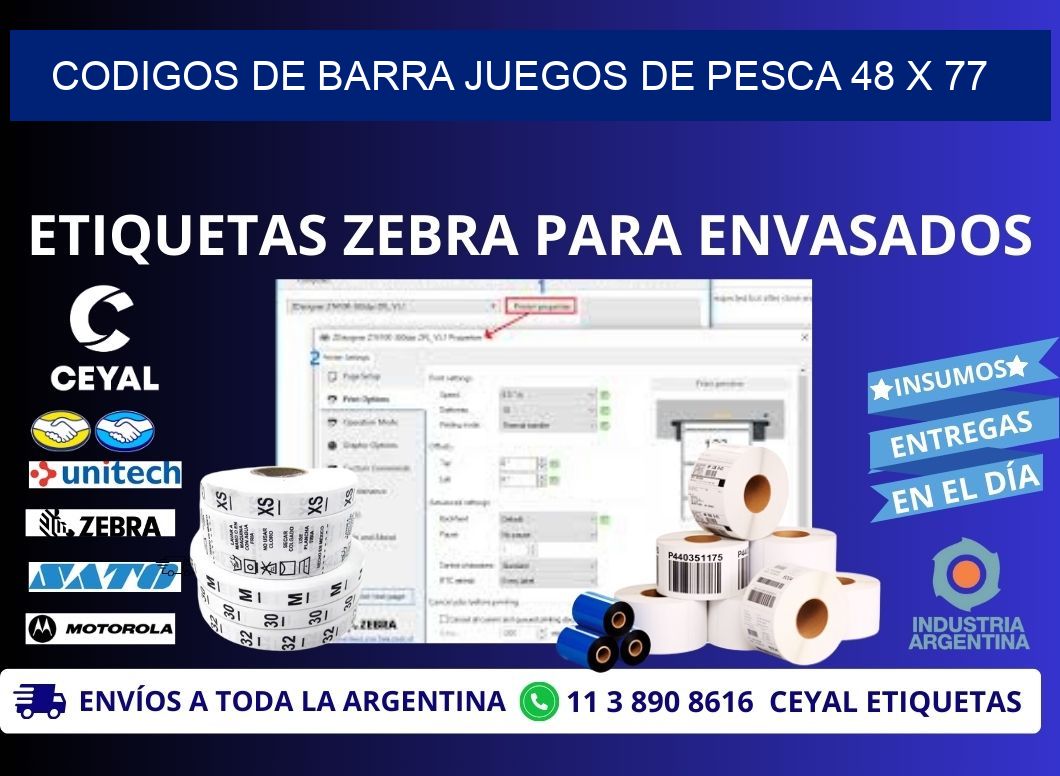 CODIGOS DE BARRA JUEGOS DE PESCA 48 x 77