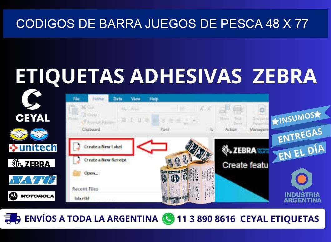 CODIGOS DE BARRA JUEGOS DE PESCA 48 x 77