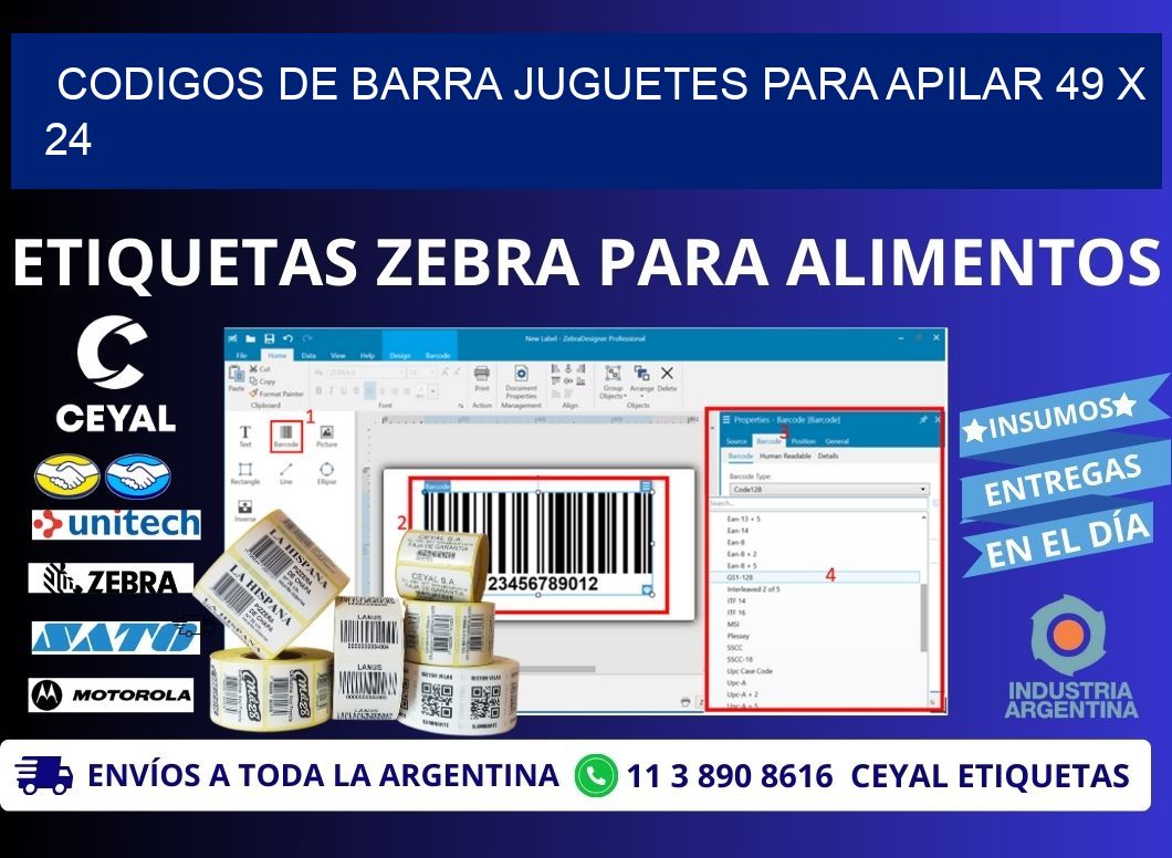 CODIGOS DE BARRA JUGUETES PARA APILAR 49 x 24