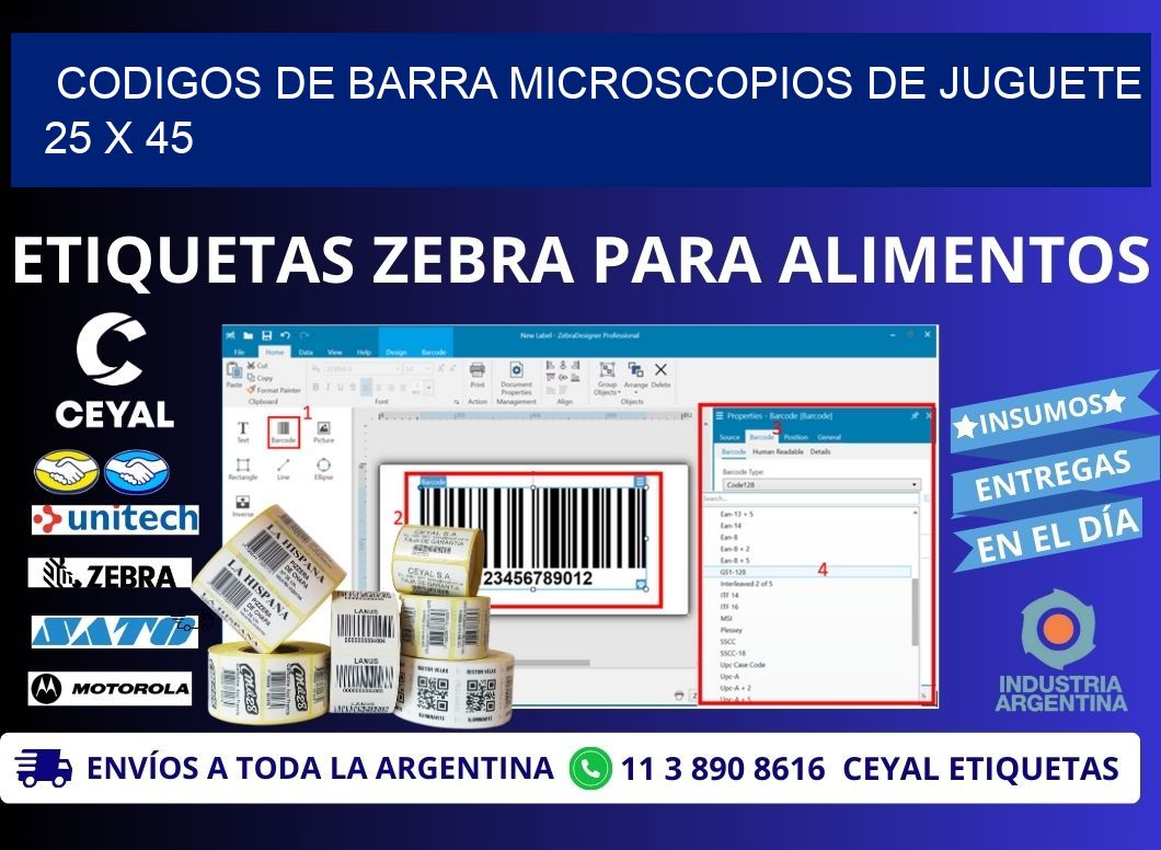 CODIGOS DE BARRA MICROSCOPIOS DE JUGUETE 25 x 45