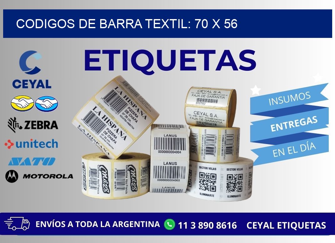 CODIGOS DE BARRA TEXTIL: 70 x 56