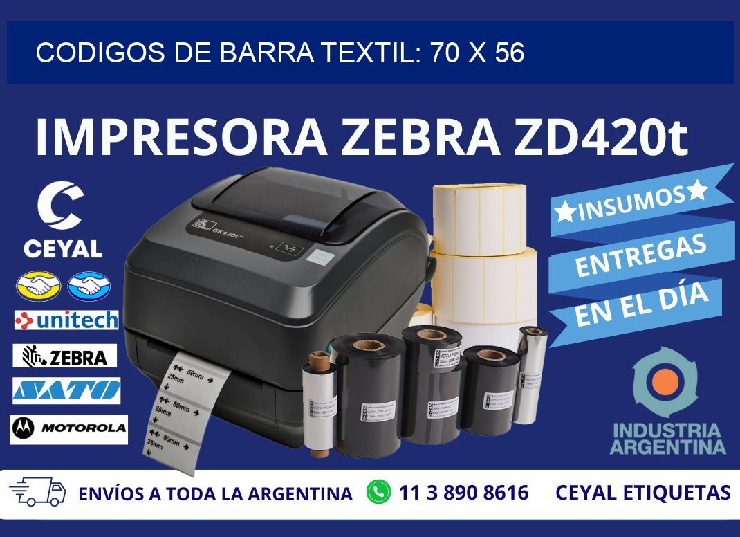 CODIGOS DE BARRA TEXTIL: 70 x 56