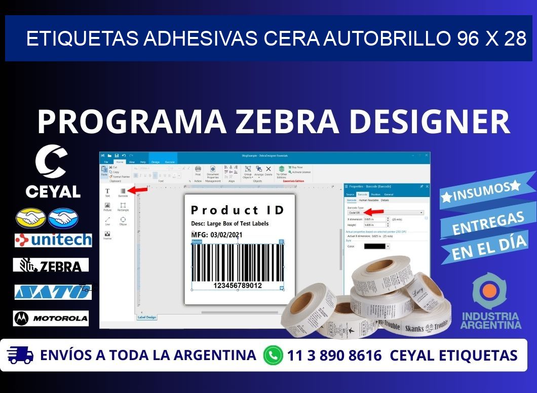 ETIQUETAS ADHESIVAS CERA AUTOBRILLO 96 x 28