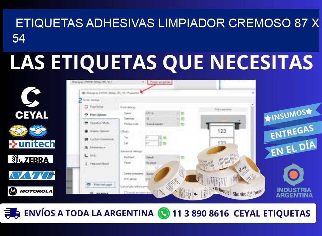 ETIQUETAS ADHESIVAS LIMPIADOR CREMOSO 87 x 54