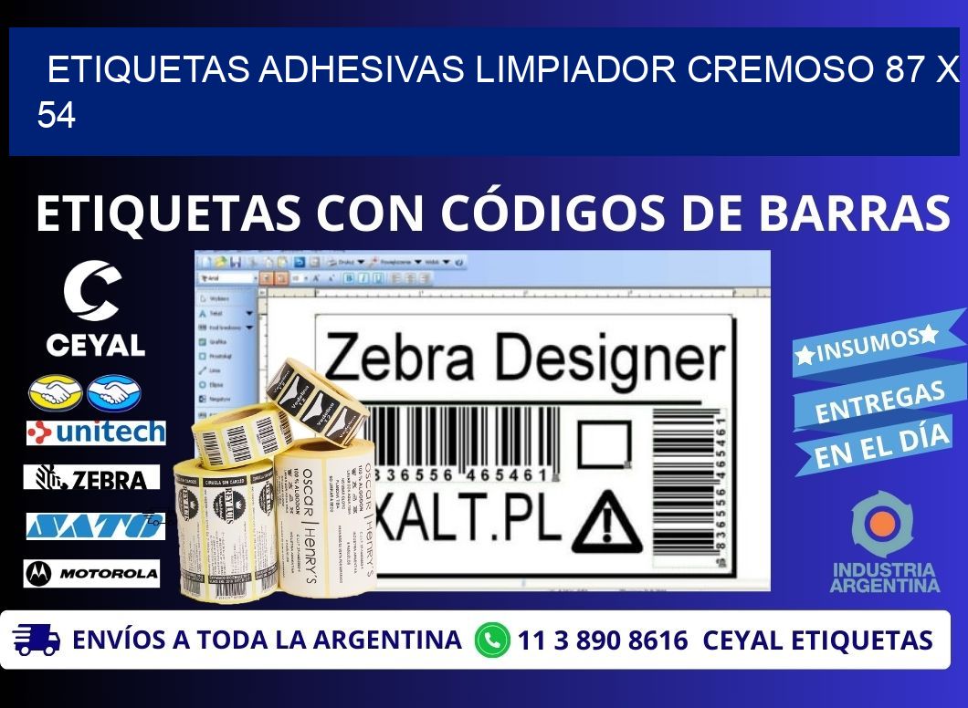 ETIQUETAS ADHESIVAS LIMPIADOR CREMOSO 87 x 54