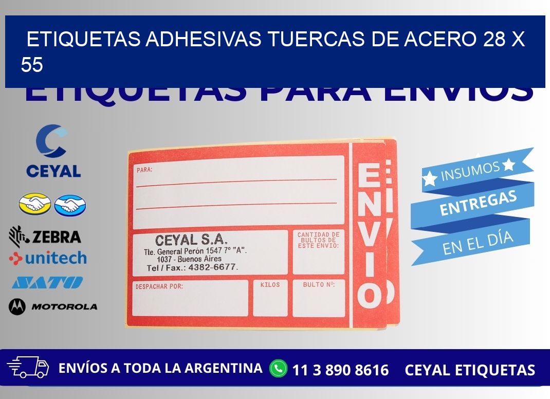 ETIQUETAS ADHESIVAS TUERCAS DE ACERO 28 x 55