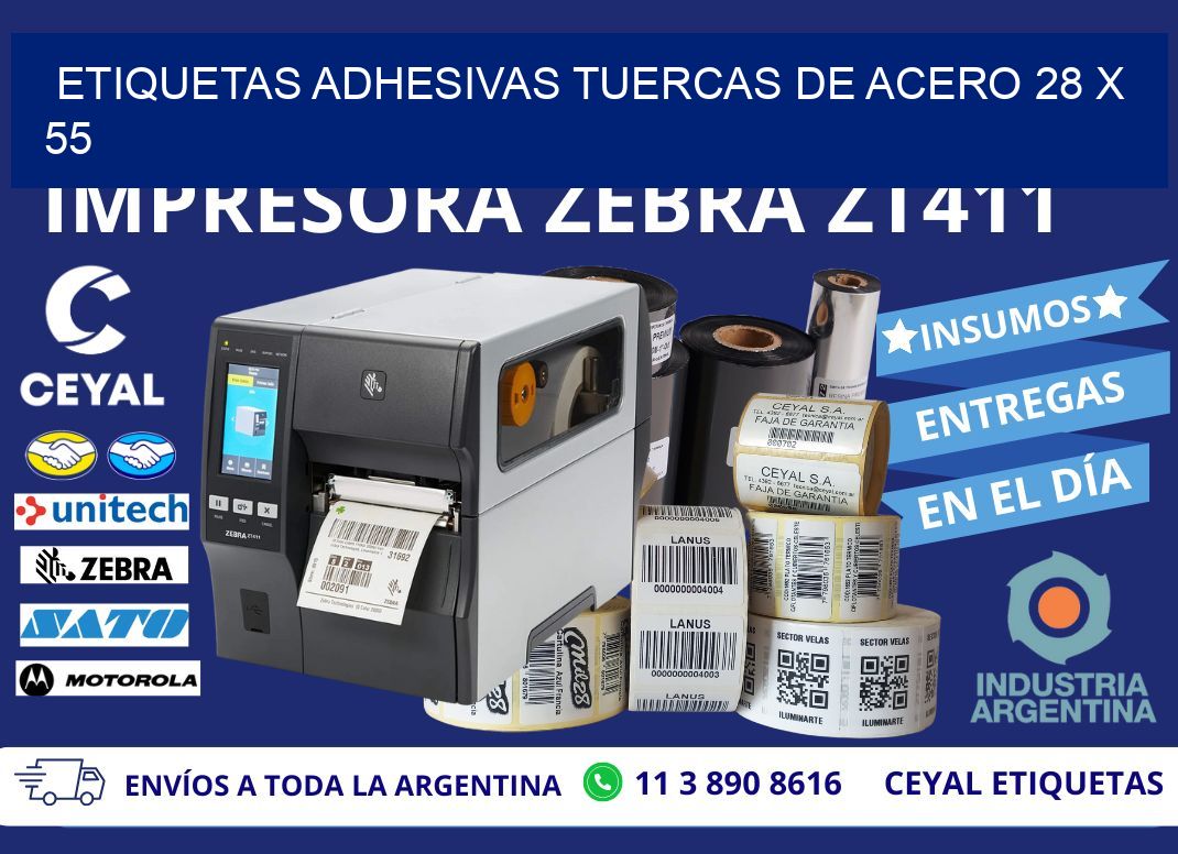 ETIQUETAS ADHESIVAS TUERCAS DE ACERO 28 x 55