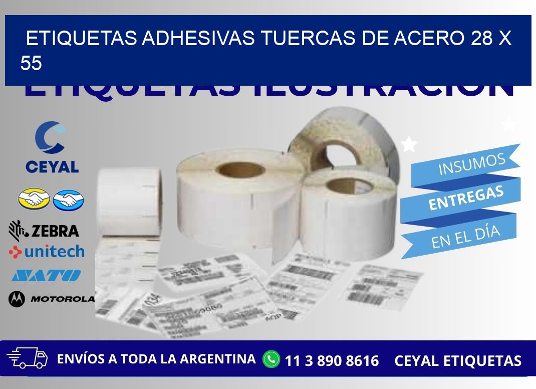 ETIQUETAS ADHESIVAS TUERCAS DE ACERO 28 x 55
