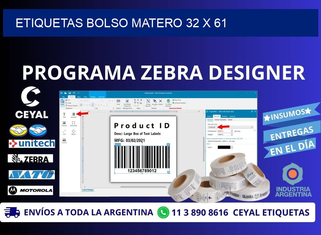 ETIQUETAS BOLSO MATERO 32 x 61