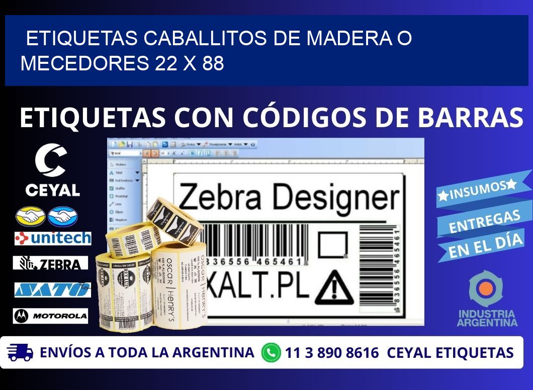 ETIQUETAS CABALLITOS DE MADERA O MECEDORES 22 x 88