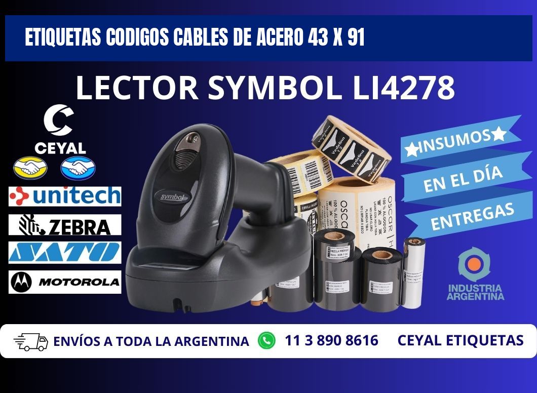 ETIQUETAS CODIGOS CABLES DE ACERO 43 x 91