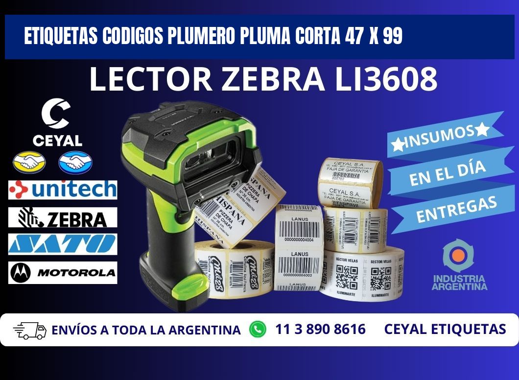 ETIQUETAS CODIGOS PLUMERO PLUMA CORTA 47 x 99
