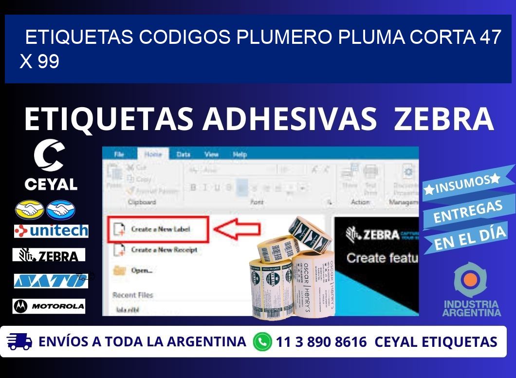 ETIQUETAS CODIGOS PLUMERO PLUMA CORTA 47 x 99