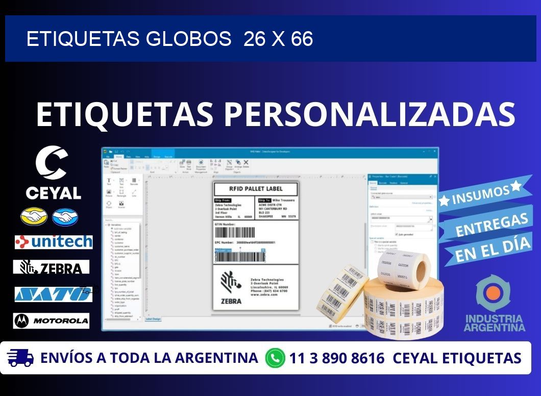 ETIQUETAS GLOBOS  26 x 66