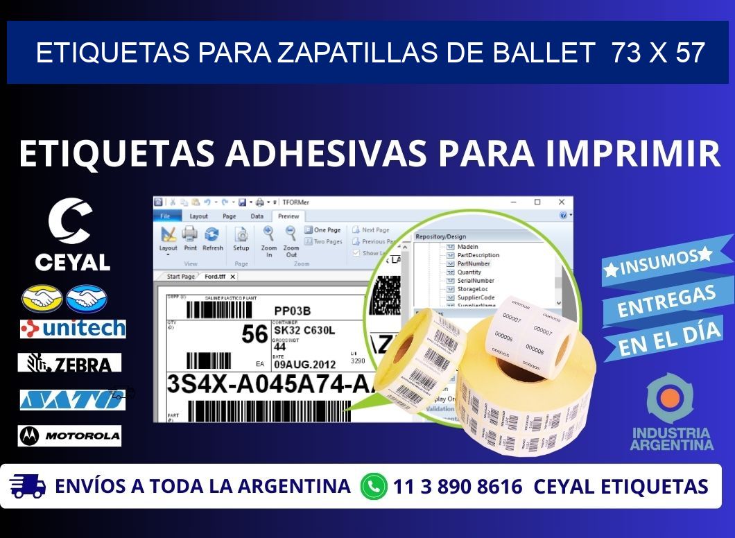 ETIQUETAS PARA ZAPATILLAS DE BALLET  73 x 57