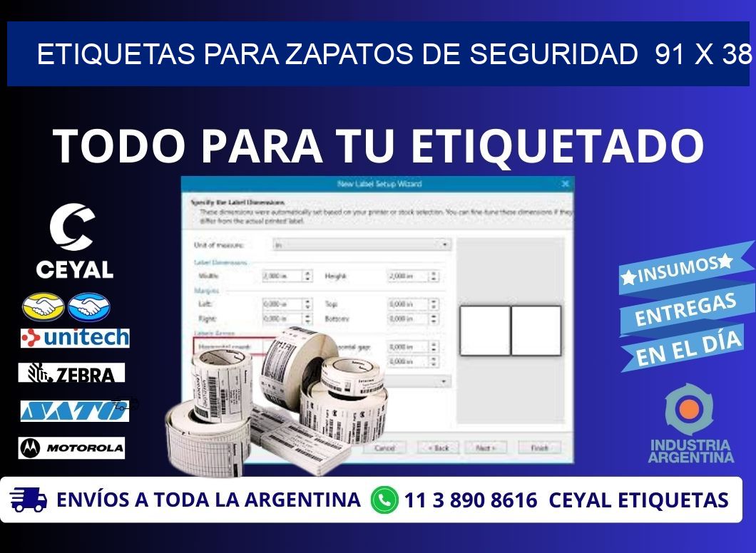 ETIQUETAS PARA ZAPATOS DE SEGURIDAD  91 x 38