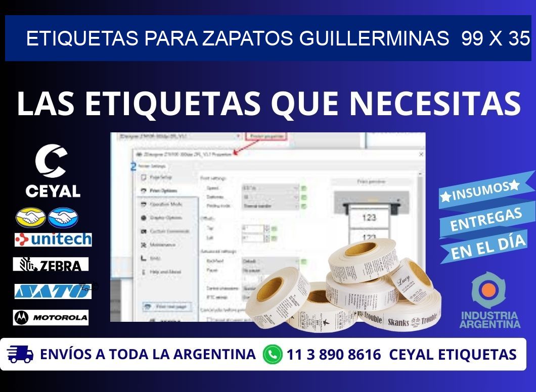 ETIQUETAS PARA ZAPATOS GUILLERMINAS  99 x 35
