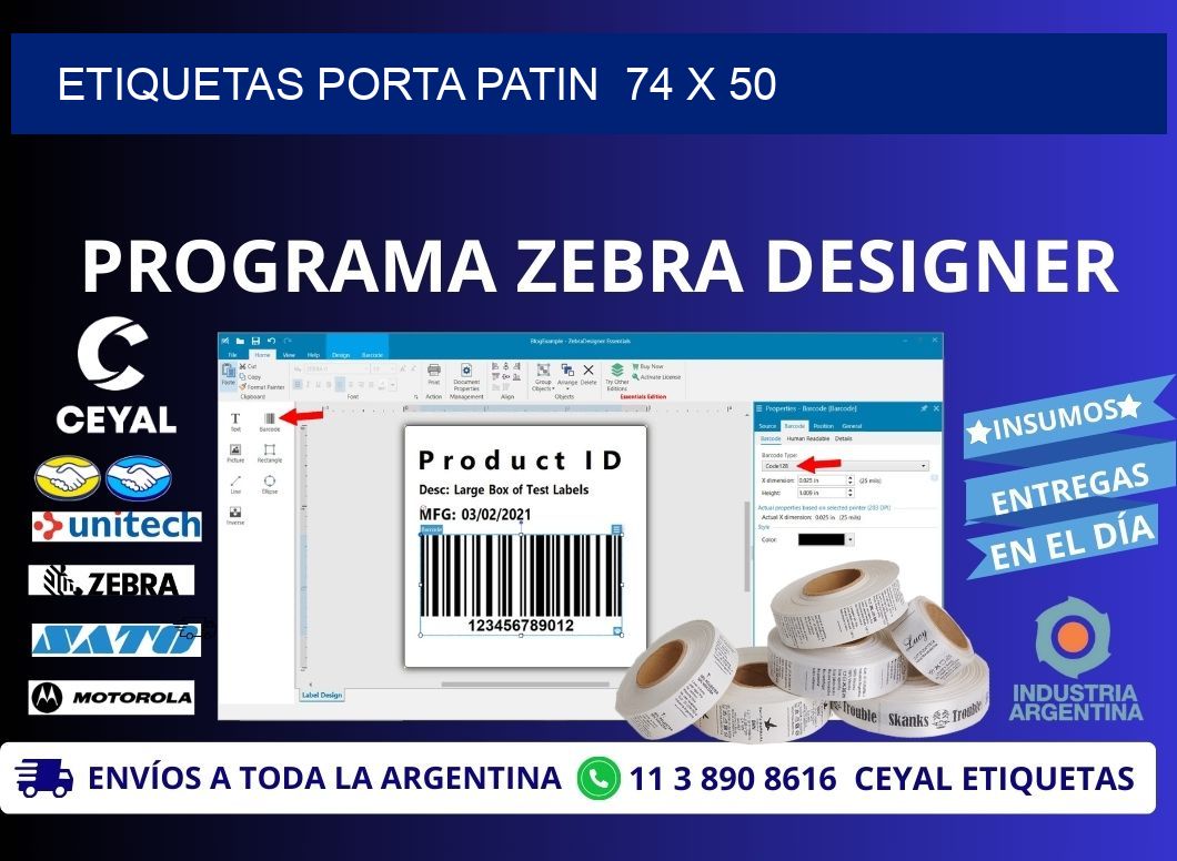 ETIQUETAS PORTA PATIN  74 x 50