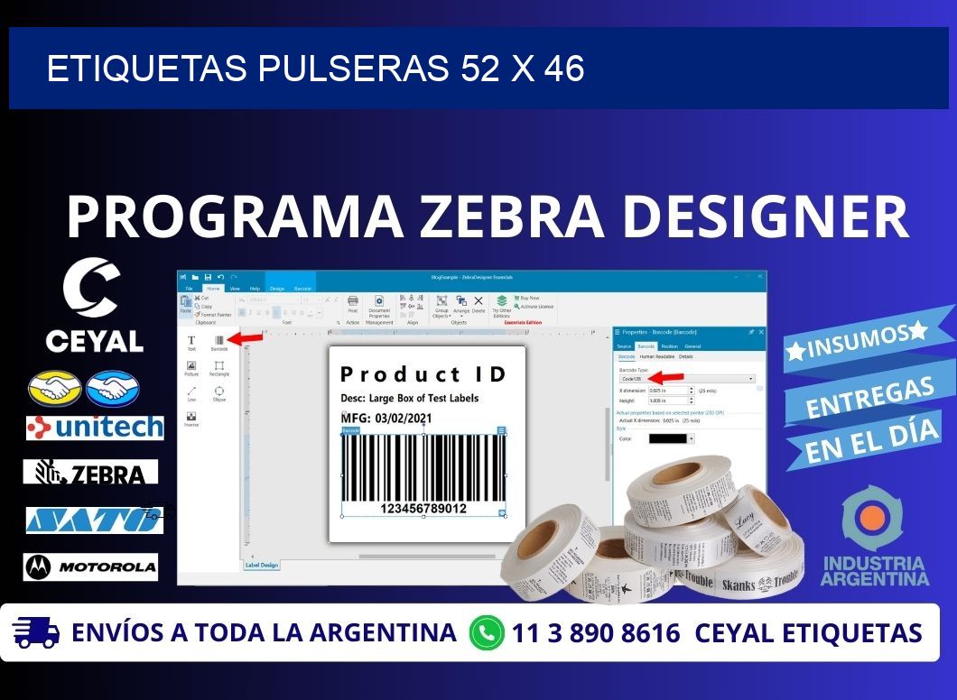 ETIQUETAS PULSERAS 52 x 46