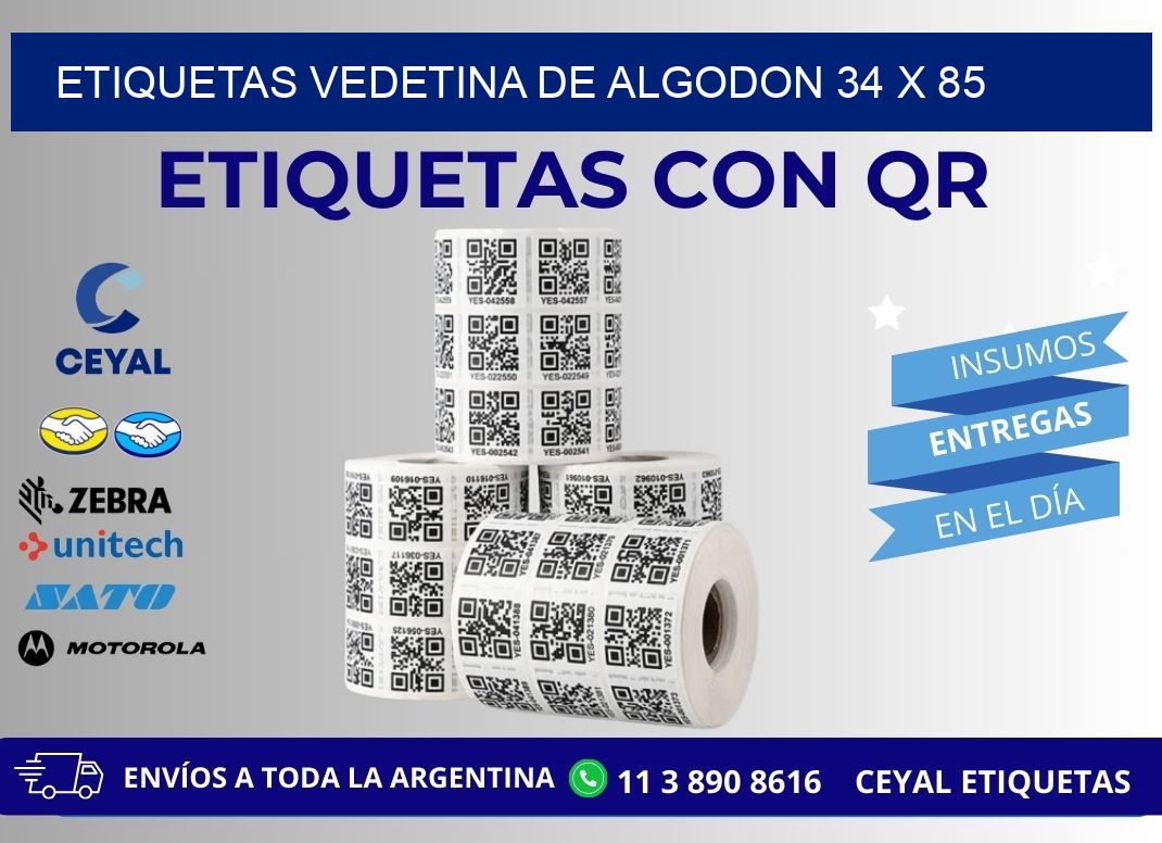 ETIQUETAS VEDETINA DE ALGODON 34 x 85