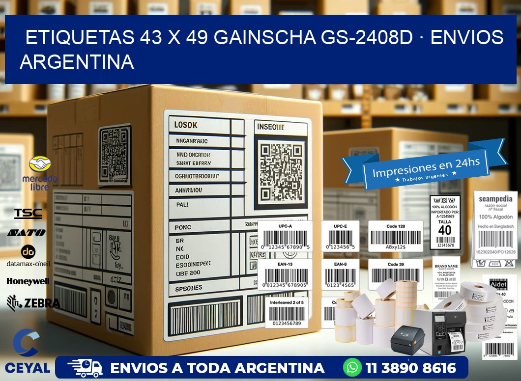 ETIQUETAS 43 x 49 GAINSCHA GS-2408D · ENVIOS ARGENTINA