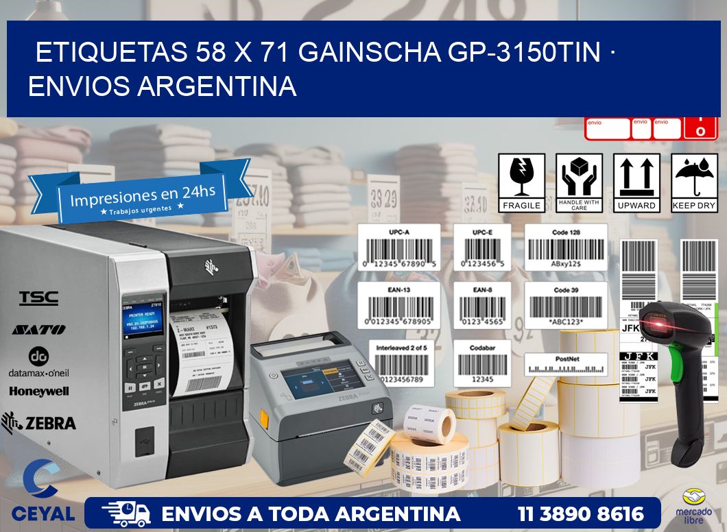 ETIQUETAS 58 x 71 GAINSCHA GP-3150TIN · ENVIOS ARGENTINA