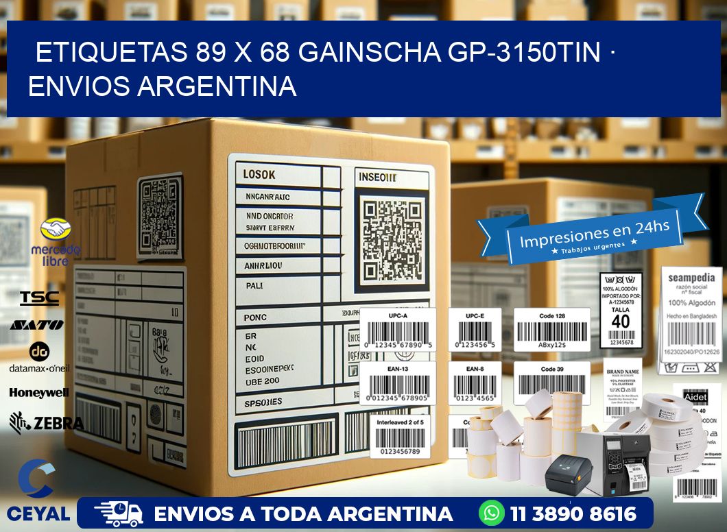 ETIQUETAS 89 x 68 GAINSCHA GP-3150TIN · ENVIOS ARGENTINA