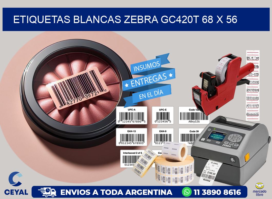 ETIQUETAS BLANCAS ZEBRA GC420T 68 x 56
