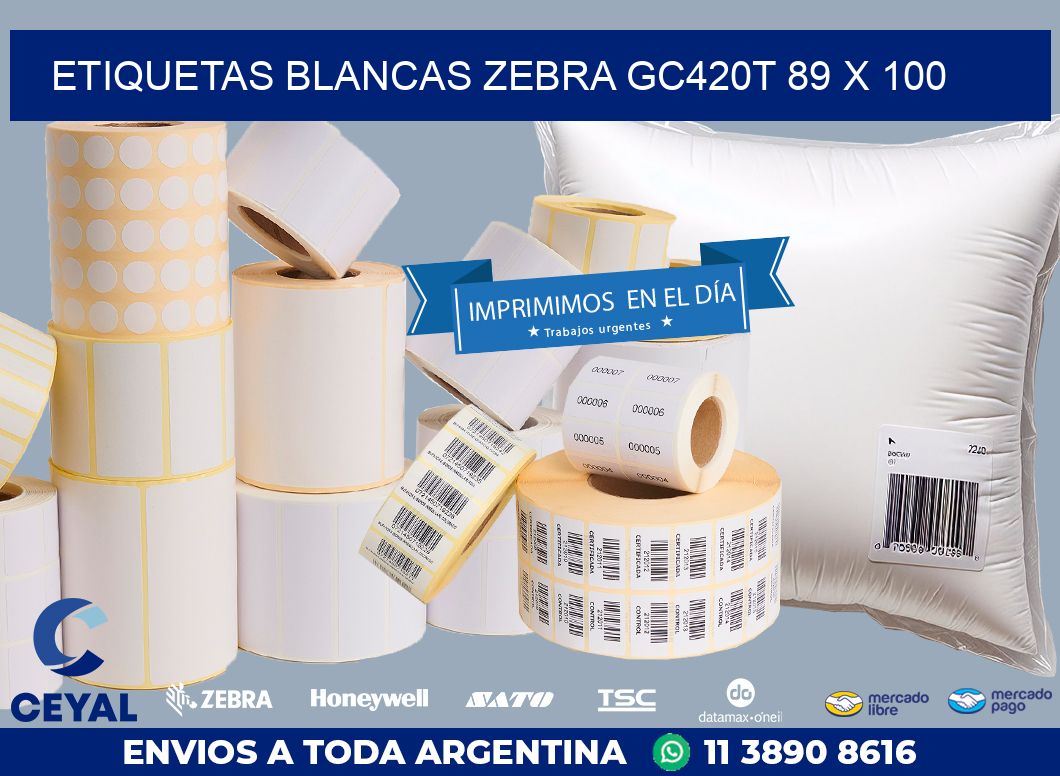 ETIQUETAS BLANCAS ZEBRA GC420T 89 x 100