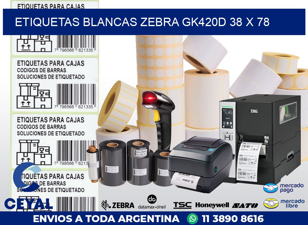 ETIQUETAS BLANCAS ZEBRA GK420D 38 x 78