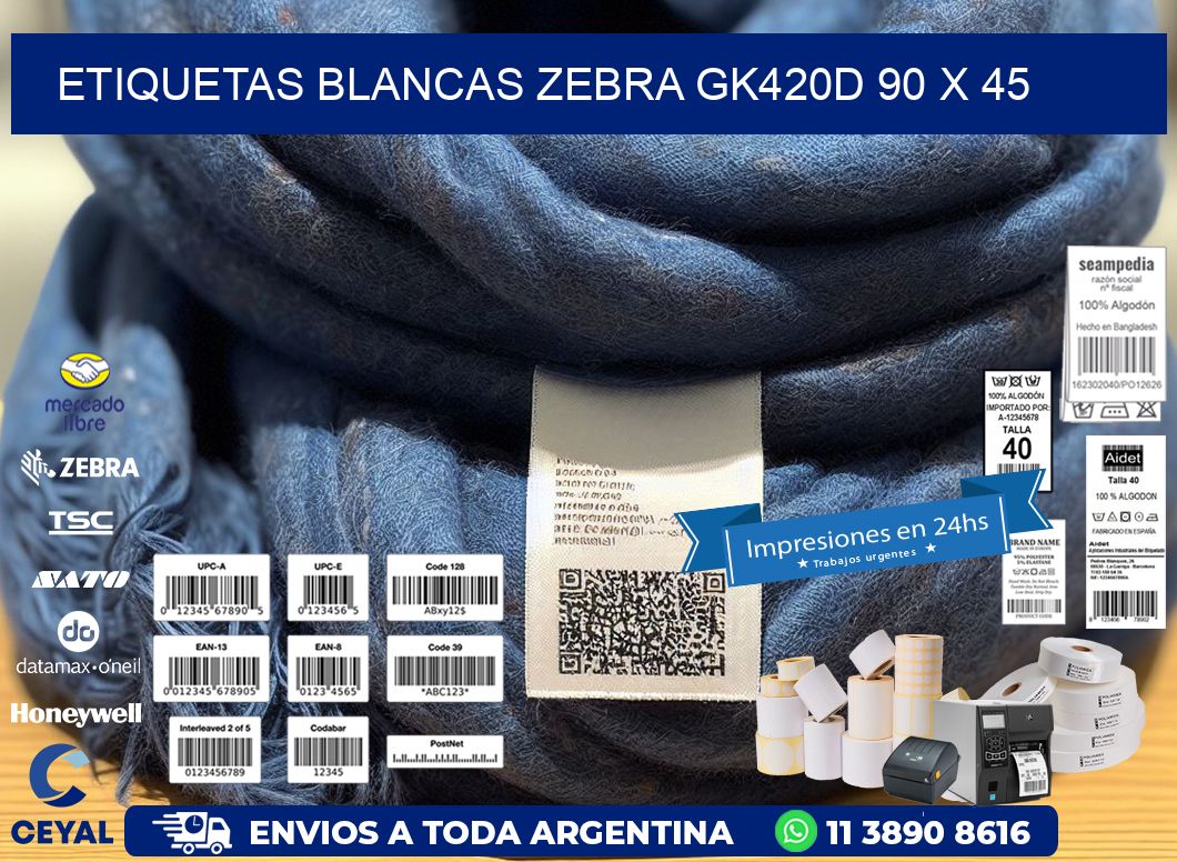 ETIQUETAS BLANCAS ZEBRA GK420D 90 x 45