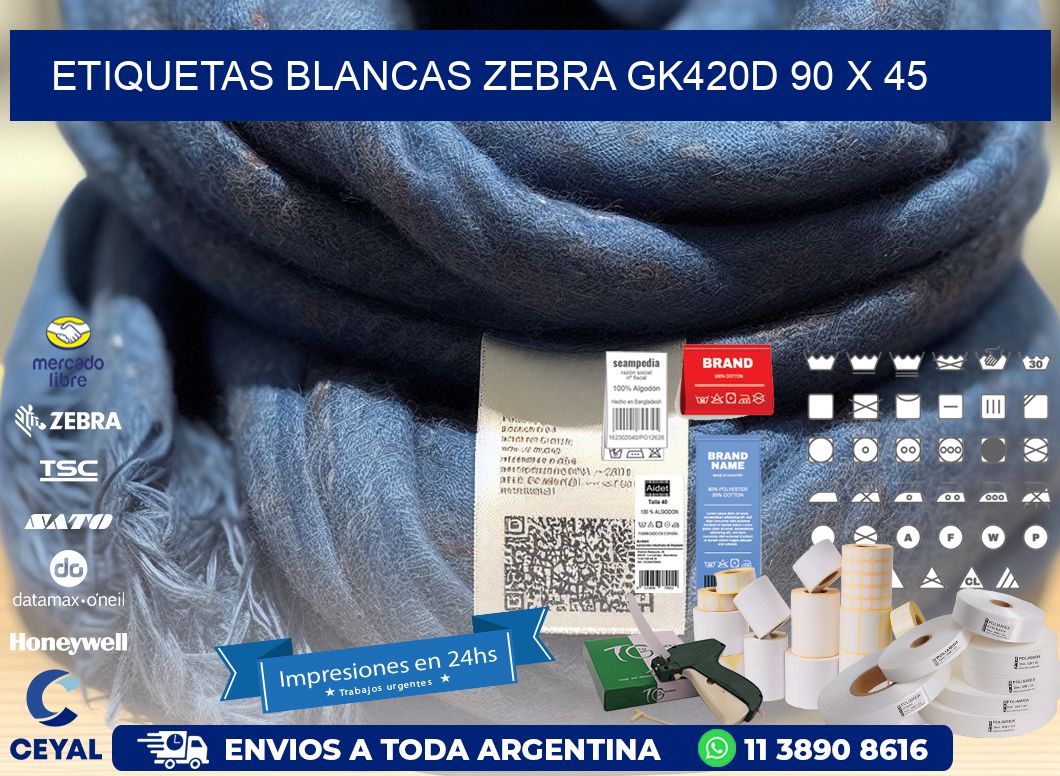 ETIQUETAS BLANCAS ZEBRA GK420D 90 x 45