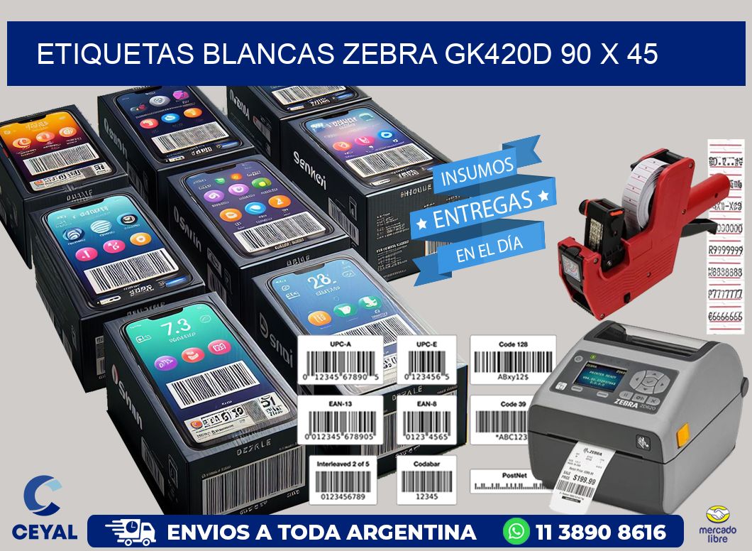 ETIQUETAS BLANCAS ZEBRA GK420D 90 x 45