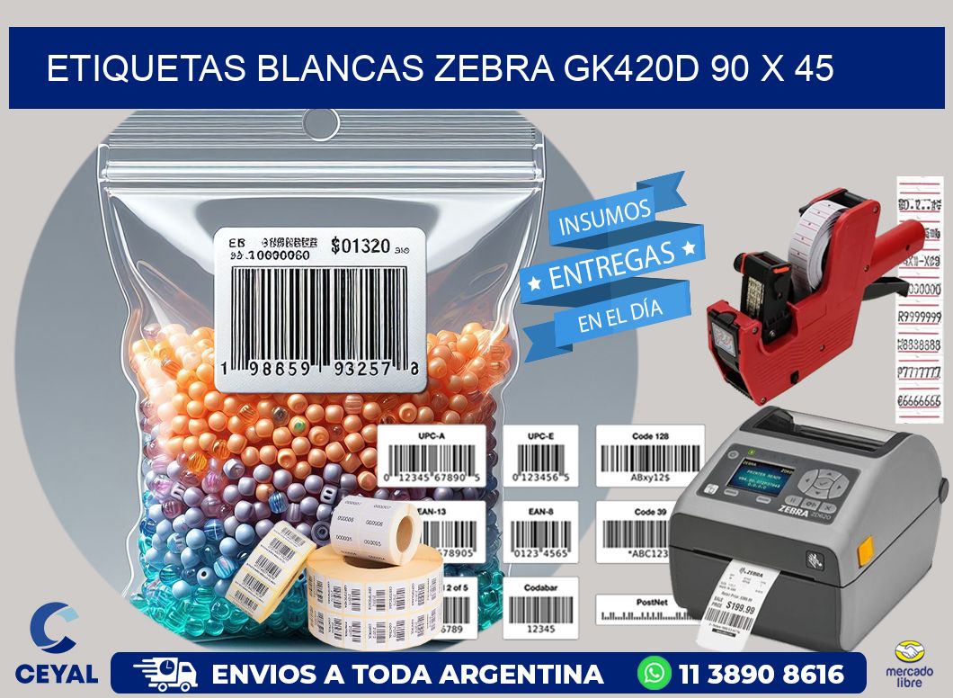 ETIQUETAS BLANCAS ZEBRA GK420D 90 x 45