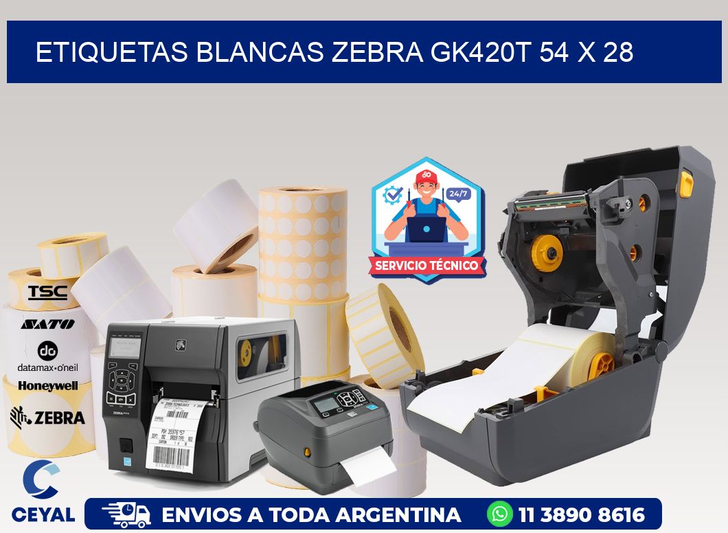 ETIQUETAS BLANCAS ZEBRA GK420T 54 x 28