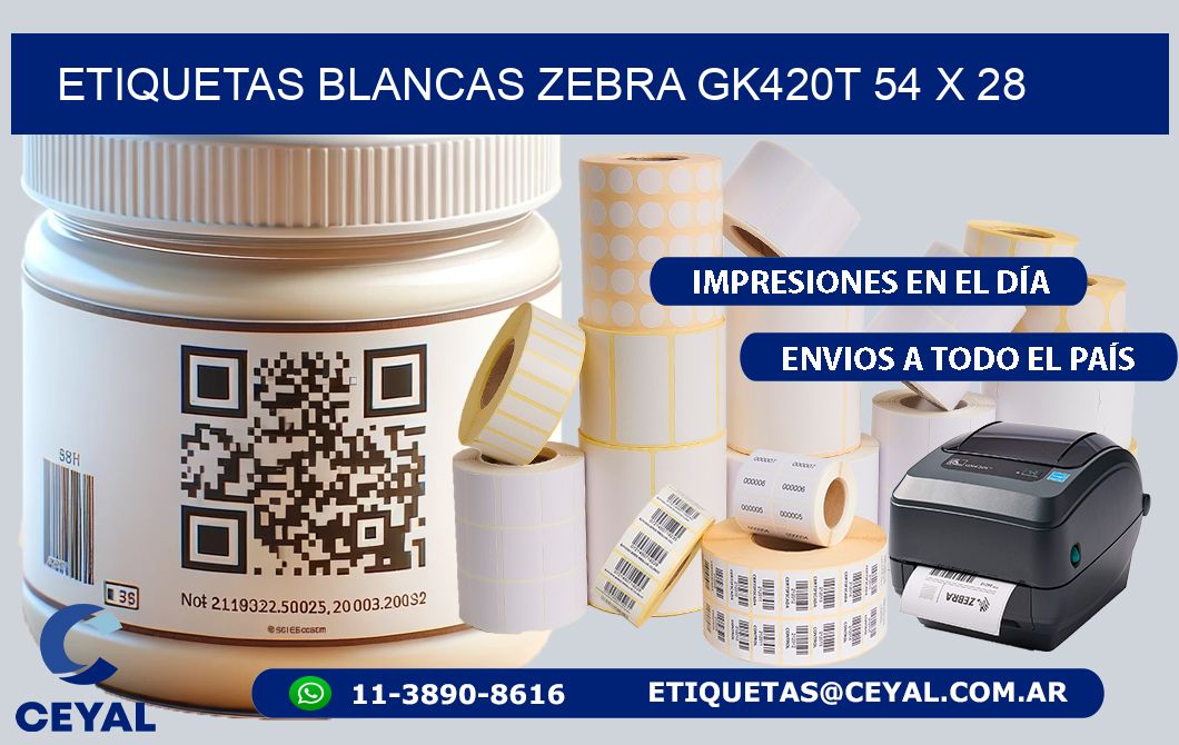 ETIQUETAS BLANCAS ZEBRA GK420T 54 x 28