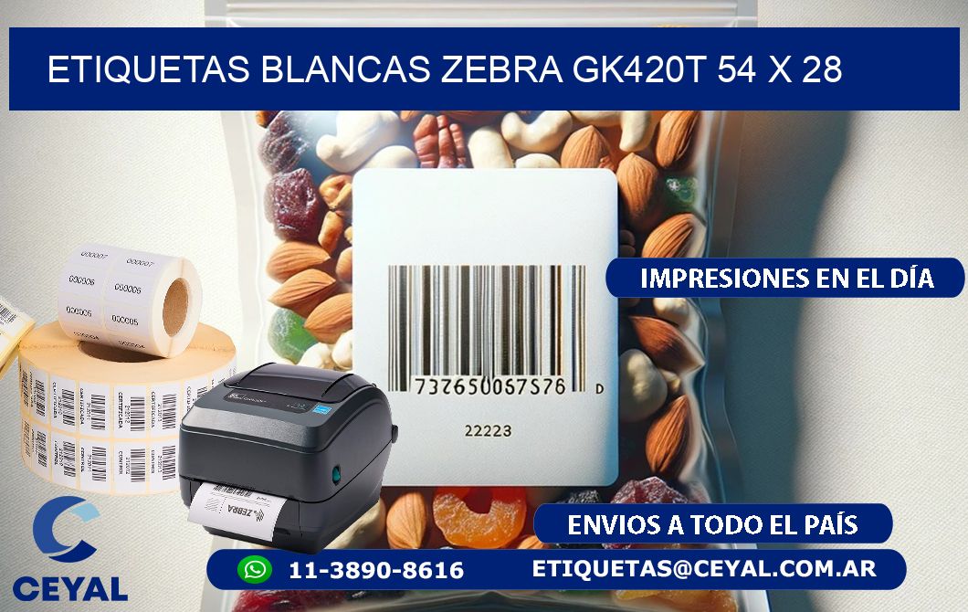 ETIQUETAS BLANCAS ZEBRA GK420T 54 x 28
