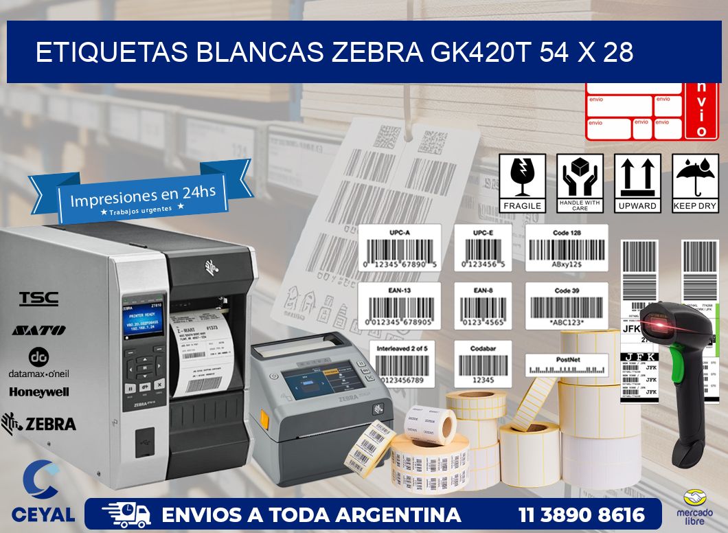 ETIQUETAS BLANCAS ZEBRA GK420T 54 x 28