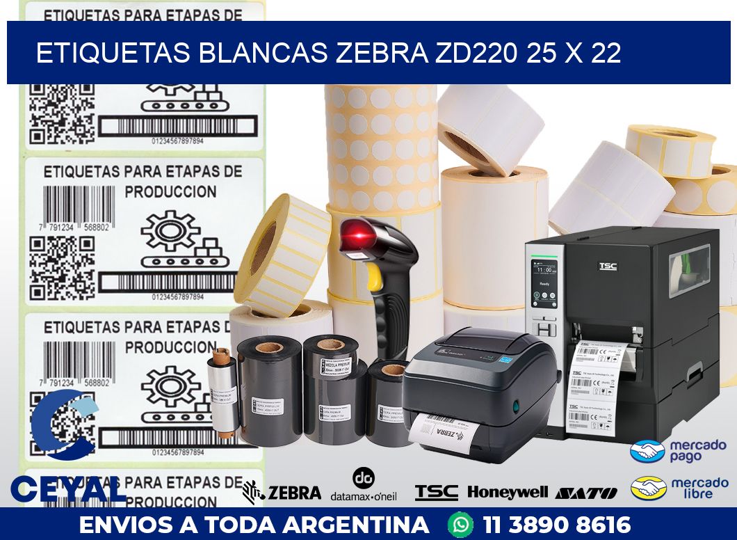 ETIQUETAS BLANCAS ZEBRA ZD220 25 x 22