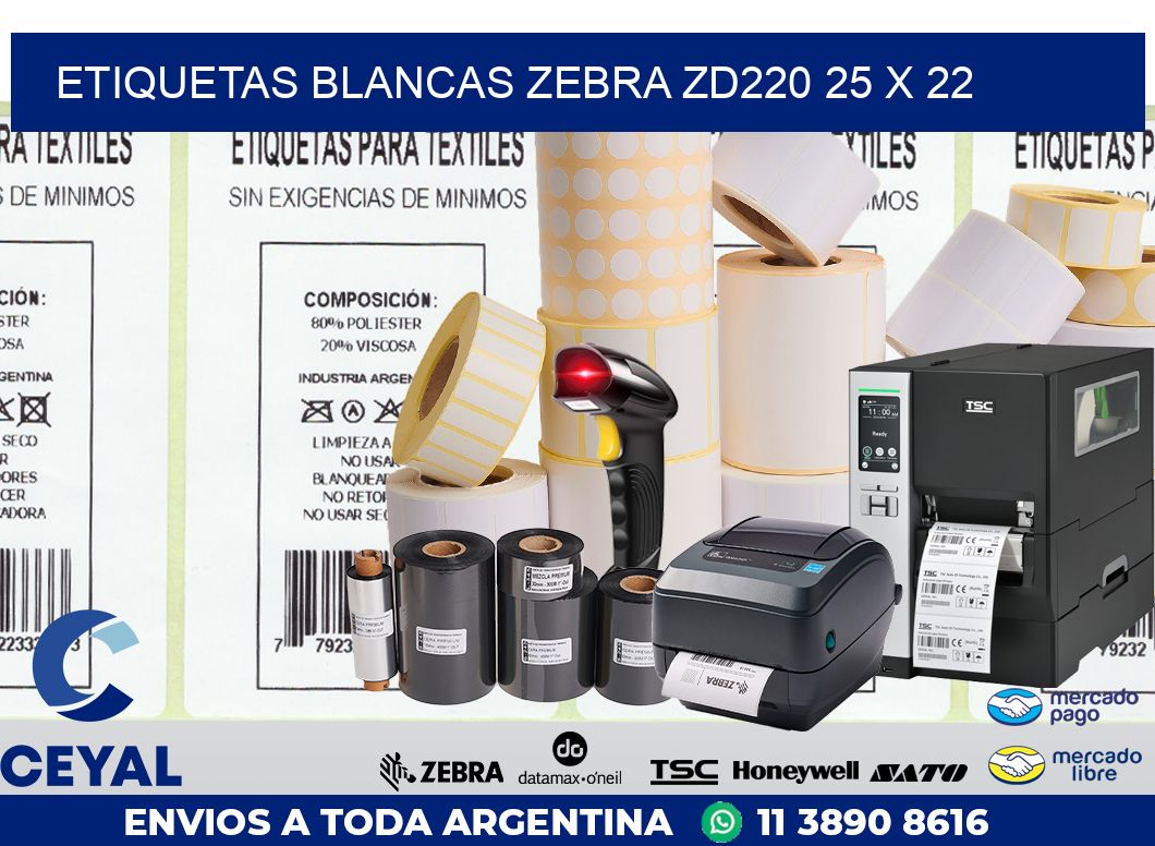ETIQUETAS BLANCAS ZEBRA ZD220 25 x 22