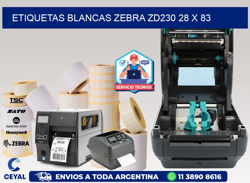ETIQUETAS BLANCAS ZEBRA ZD230 28 x 83